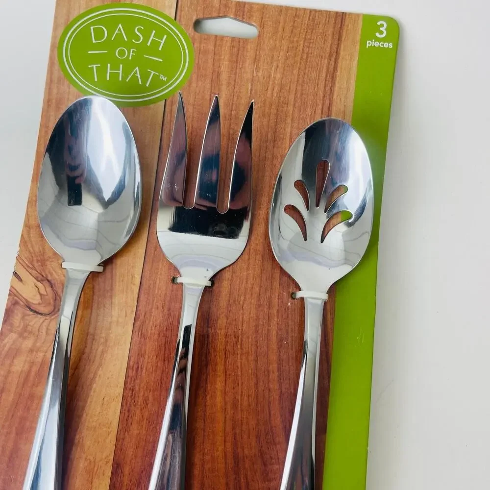 3pcs Dash of That Hostess Set 1 Serving Spoon, 1 Pierced, 1 Cold Meat Fork - NEW